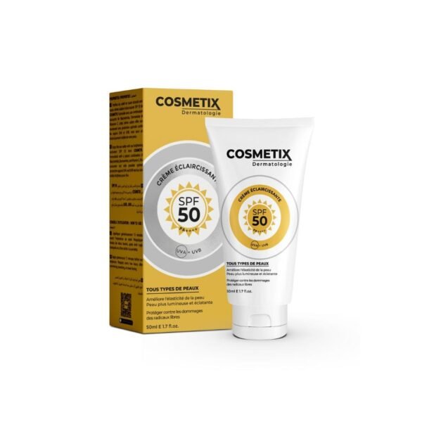 COSMETIX Crème Éclaircissante Soin 2en1 SPF50+ – Teint Unifié & Haute Protection Solaire – 50ml